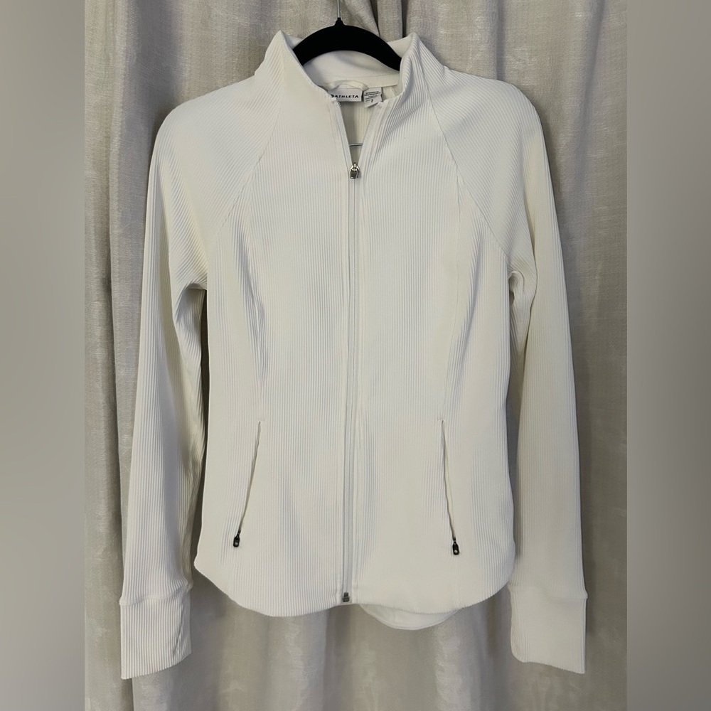 Athleta white ribbed athletic zip up jacket